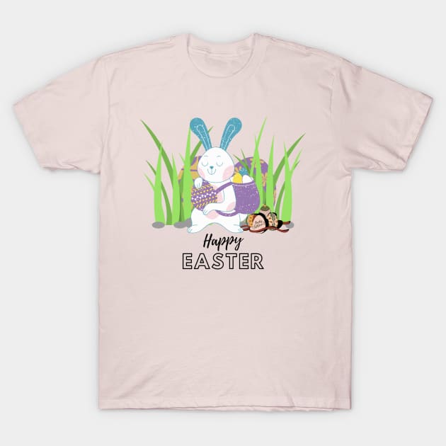 Happy easter bunny rabbit grass easter eggs illustration T-Shirt by TTWW Studios